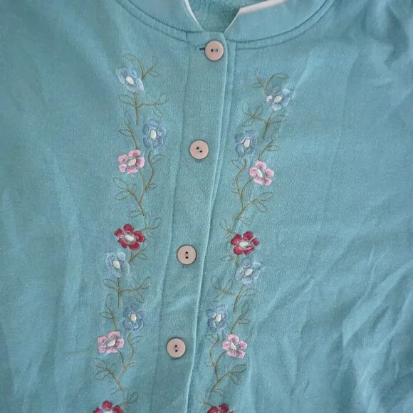 Vintage Shenanigans Teal Cardigan Floral Embroidery Romantic Coastal Grandma M - Picture 6 of 11